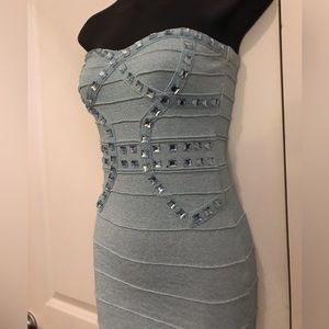WOW Couture Y2K Sparkle Icy Blue Sequin Studded Bodycon Bandage Mini Dress